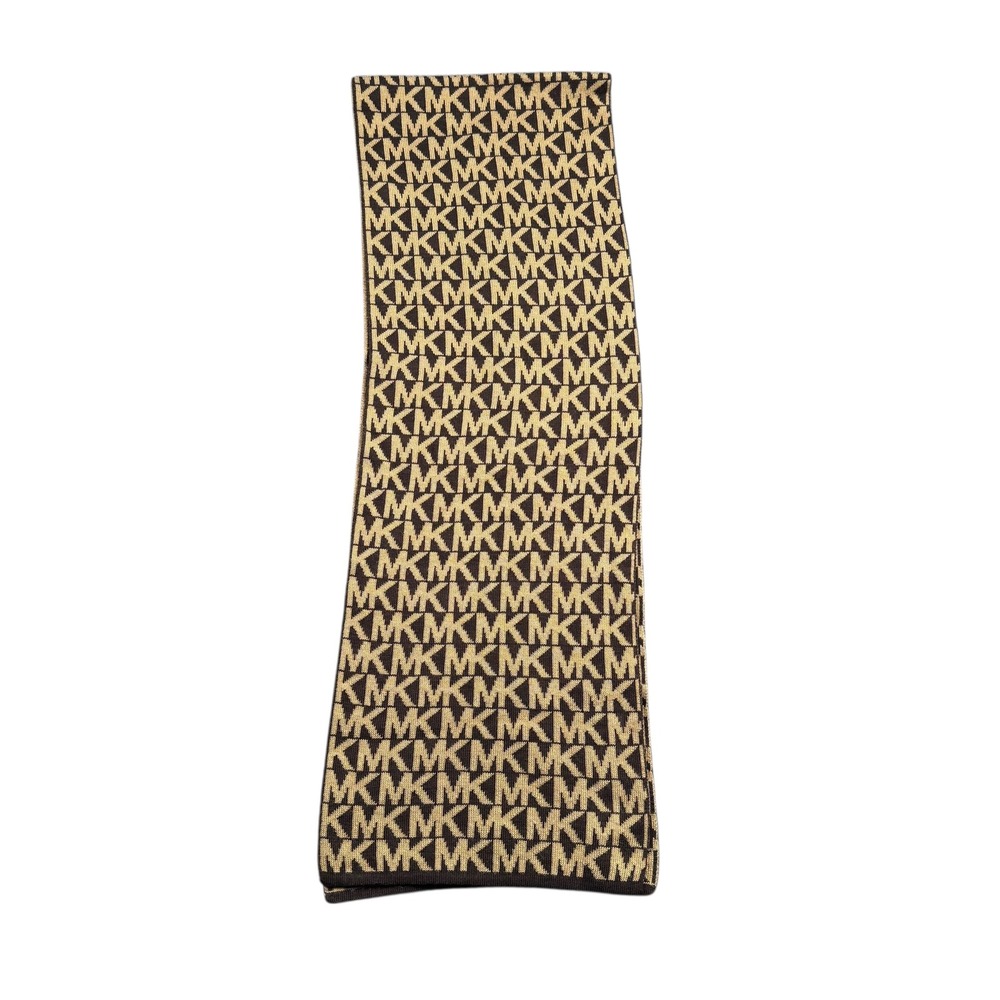Michael Kors MK Logo Scarf Tan Brown Knit Winter Fashion Accessory WP412